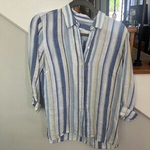 J Jill Striped linen Button-Up Shirt